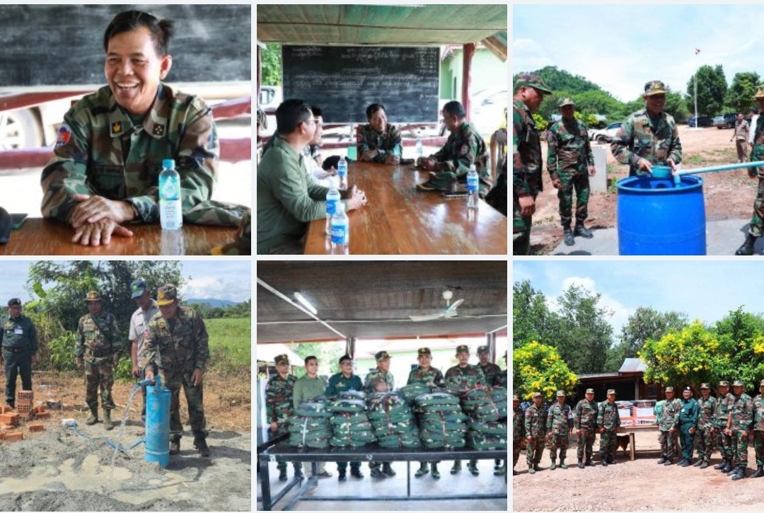 ឯកឧត្តម អ៊ី ឈាន ទេសរដ្ឋមន្ត្រី ទទួលបន្ទុកកិច្ចការព្រំដែន បានអញ្ជើញសំណេះសំណាលសួរសុខទុក្ខ លើកទឹកចិត្ត និងពិនិត្យមើលទីតាំង ព្រមទាំងបំពាក់សម្ភារៈបន្ថែម ដល់កងកំលាំង ដែលកំពុងឈរជើងការពារបូរណៈភាពទឹកដី នៅតាមបន្ទាត់ព្រំដែនកម្ពុជា-ថៃ ក្នុងភូមិសាស្ត្រខេត្តប៉ៃលិននៅថ្ងៃទី១៧ ខែមិថុនា ឆ្នាំ២០២៥។